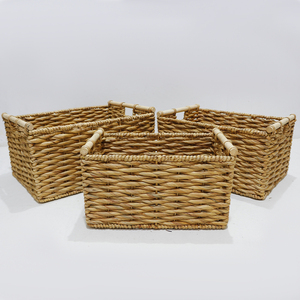 Natural Rattan Storage Baskets Rectangle With Handles <b>Rustic</b> Multi Purpose Neatening Basket - Product Image 1