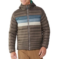 Veste matelassée à capuche, rembourrée de duvet, coupe-vent, hiver, décontractée, fermeture éclair, coupe classique, marron avec rayures bleues et beiges CP-MPJ-11