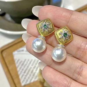 Pendientes Colgantes de Plata 925 con Cuentas de Oro Natural en Forma de Trébol, Redondas de 11-12 mm, con Defectos, Regalo de Cumpleaños para Primavera/Verano - Product Image 3