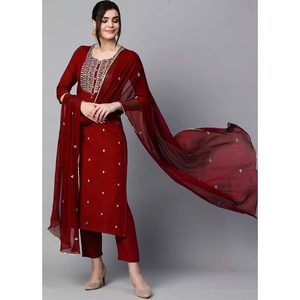 DESIGNER RAYON EMBROIDERY WORK <b>TOP</b> PANT WITH DUPATTA <b>MAROON</b> - Product Image 1