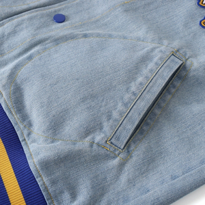 แจ็คเก็ตยีนส์ Sigma Gamma Rho แบบ Bomber สีน้ำเงินสั่งทำพิเศษ เสื้อแจ็คเก็ตยีนส์ลำลองสไตล์สตรีทแวร์ พร้อมปลายแขนและชายเสื้อแบบริบ OEM ODM - Product Image 5