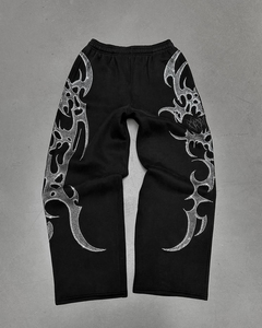 Pantalon en molleton de coton 450 g/m² pour homme, avec logo personnalisé et strass, style déchiré, vente chaude - Product Image 2