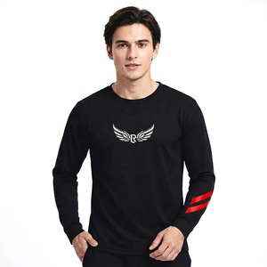 <b>Men's</b> Black <b>Long</b> <b>Sleeve</b> Crew Neck Jersey With <b>White</b> Logo And Blue On <b>Sleeve</b> Moisture Wicking Polyester - Product Image 5