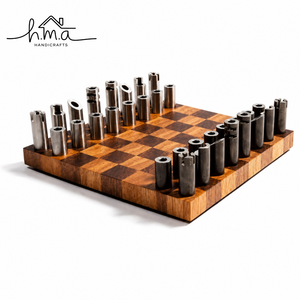 <b>Black</b> And Gold Brass Chess Set With Cylindrical Geometric Pieces Round Marble Tabletop <b>Board</b> Luxury Decor Game - Product Image 4