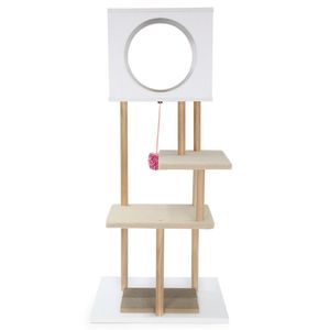 Albero per Gatti Minimalista con 2 Tiragraffi, Cuccia per Gatti a Doppia Porta, Kit Anti-Ribaltamento per Gatti da Interno, Imballato in Cartone - Product Image 2