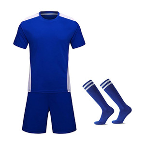 Men's Blue Soccer Uniform Set With <b>Shorts</b> And Socks Crew Neck <b>Short</b> Sleeve Moisture Wicking <b>Polyester</b> Jersey - Product Image 1