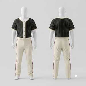 Custom Men's <b>Baseball</b> Uniform Set Black Gold Striped Jersey Cream Pants Breathable Regular Fit All Seasons Apparel - Product Image 1