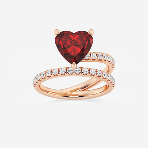 Bague de fiançailles en rubis synthétique en forme de cœur avec accents latéraux en diamant de laboratoire rond de 1/2 carat, style solitaire élégant avec pierre précieuse rouge - Product Image 1