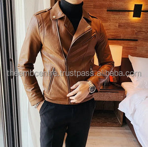 แจ็กเก็ตหนังนิ่มสำหรับผู้ชายเสื้อผ้าแฟชั่นเสื้อแจ็คเก็ตหนังแขนยาวแบบใหม่ล่าสุดปรับได้ - Product Image 3