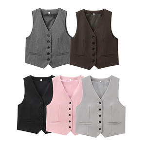 Gilet décontracté à col en V pour femme, motif rayé multicolore, 5 coloris, boutons, couleur unie, tendance - Product Image 1