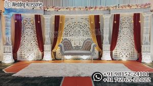 ตกแต่งเวทีงานแต่งงานแบบทามิลลัน โครงสร้าง 3 มิติสีทอง ตกแต่งเวทีงานแต่งงานสีทองหรูหรา พร้อมรูปปั้นราหะและคีรัญสีขาวทำจากไฟเบอร์ - Product Image 5