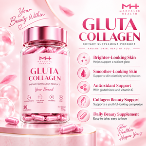 Complément Alimentaire Marvalic Health Gluta Collagen 30 Capsules Bouteille Rose Soins de Santé L-Glutathion Peptide Vitamine C Zinc - Product Image 3