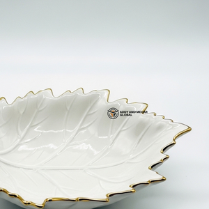 ชามเซรามิครูปทรงใบไม้ทันสมัยขอบทอง จานตกแต่งสวยงามสำหรับห้องครัว ห้องรับประทานอาหาร และของตกแต่งบ้าน - Product Image 2