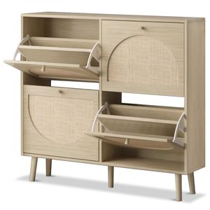 Moderno Armadio Portascarpe in MDF a 4 Cassetti con Ripiano in Rattan Regolabile, Organizzatore Salvaspazio per Scarpe, Mobile per Casa - Product Image 6