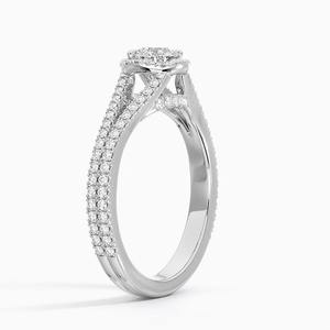 Anillo de compromiso con halo de oro macizo de 14K y diamante redondo de 2 quilates cultivado en laboratorio con diseño de tallo dividido para ella - Product Image 3