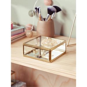 Premium <b>Glass</b> Jewelry Organizer <b>Box</b> Gold Trim Transparent Jewelry Storage Case Ring Earring Necklace Bracelet Holder <b>Glass</b> <b>Box</b> - Product Image 1