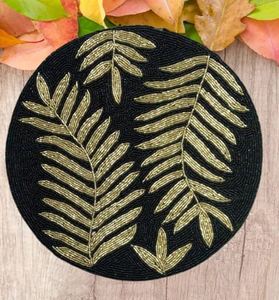 Beautiful Gold White Irregular Bohemian Beaded Durable Handmade Fabric Table <b>Mat</b> Craft India Overseas 400mm Diameter 3mm - Product Image 1
