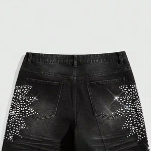 Mid Waist Customized Color Denim Shorts Zippers Decoration Straight Leg Casual Summer Streetwear Knitted 100% Cotton Men's <b>Jeans</b> - Product Image 4