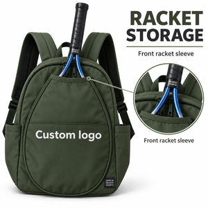 Sac à dos personnalisé vert olive pour raquette de squash avec poche avant, porte-accessoires latéraux, fermeture à double zip et bretelles rembourrées - Product Image 3
