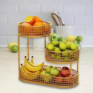 Cesta de Frutas Metálica Ovalada de Tres Niveles, Estante de Almacenamiento Vertical, Moderno Soporte para Alimentos de Cocina, Diseño Apilable - Product Image 6
