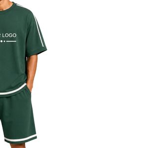 Forest Green Mens Oversized <b>T</b> <b>Shirt</b> And Shorts Set White Contrast Piping Customized Logo Crew Neck Casual Streetwear Wholesale - Product Image 4