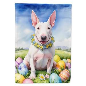บูลเทอร์เรียอังกฤษหลากสีธงอีสเตอร์ไข่ออกล่าในสวนกล่องจดหมายตกแต่งลานแบนเนอร์สำหรับชานบ้านงานศิลปะสำหรับเตียงดอกไม้ - Product Image 1