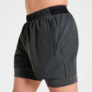 Top Trending OEM Wholesale Custom Logo Men's Sporty Running Shorts Double <b>Layer</b> Quick Dry Breathable Elastic Waist <b>Mid</b> Length - Product Image 4