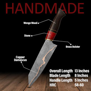 Couteau utilitaire en acier Damas inoxydable, manche en bois, étui en cuir, haute durabilité, qualité industrielle, lame fixe pour l'extérieur - Product Image 2