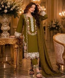 Costume Anarkali en coton brodé vert avec dupatta, tenue traditionnelle pour femmes, tenue de fête de mariage 86041 AAROHI- PD1160 - Product Image 1