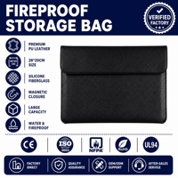 Pochette porte-documents ignifuge en cuir PU motif Litchi 1,2 mm, étanche, avec fermeture magnétique, organiseur de bureau, noir
