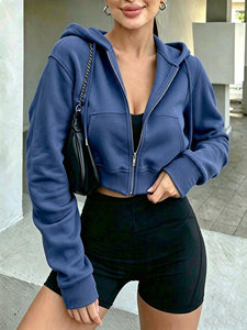 Women's Zipper Long Sleeve Hooded Cardigan Loose Streetwear Short Sweatshirt <b>Y2K</b> <b>Crop</b> <b>Tops</b> Outfit - Product Image 1