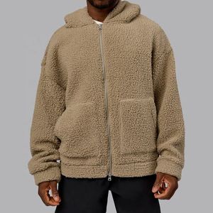Sweat à capuche zippé en polaire Sherpa pour homme, coupe ample, style Teddy, vêtement d'extérieur décontracté pour l'hiver - Product Image 4