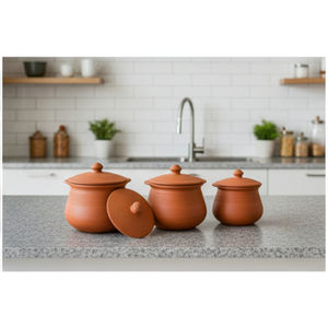 Juego de ollas de barro terracota ecológicas, saludables, antiadherentes, resistentes al óxido, de nuevo diseño (Juego de 3 con tapas) - Product Image 3