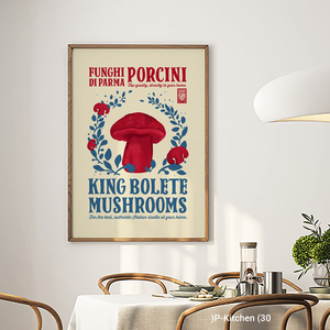 Arte de pared en lienzo para cocina, ilustración de póster de comida vintage con hongos, decoración de pared retro para cocina, impresión en lienzo - Product Image 2