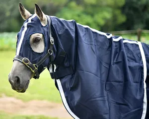 Léger 100% coton personnalisé Dressage utiliser tapis de cheval Combo bleu clair sangle capuche toutes saisons accessoires de cheval Premium - Product Image 3