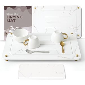Tappetino in Terra Diatomacea 40x30 cm per Asciugatura, per Piano Cucina e Lavello, con Piedini in Acciaio Inox, Resistente al Calore - Product Image 1