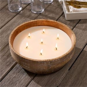Vela artesanal en forma de cuenco de madera natural |   Vela Aromática Ecológica de Cera de Soja en Recipiente de Madera Maciza, Decoración de Hogar de Lujo - Product Image 4