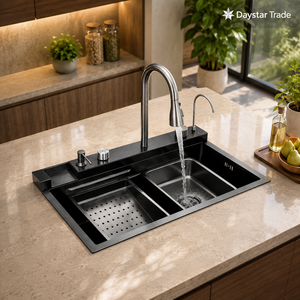 Fregadero de Cocina Rectangular de Acero Inoxidable 304 Moderno Daystar Trade, de un Solo Tazón, para Instalar Bajo Encimera, con Cuatro Orificios y Acabado Cepillado - Product Image 2