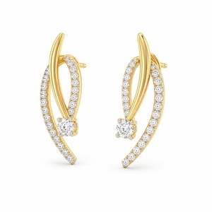Pendientes de Oro Amarillo de Lujo con Diamantes Redondos de Corte Brillante, Diseño Geométrico, Engaste de Garra, para Uso Diario de Mujer - Product Image 2