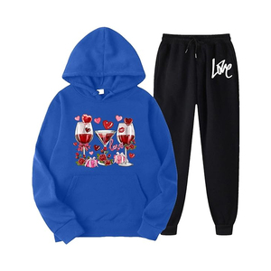Conjunto Deportivo Casual de Otoño para Mujer, Sudadera Morada con Estampado de Copa de Vino y Pantalones Deportivos Negros con Estampado de Amor, Manga Larga, Transpirable - Product Image 3