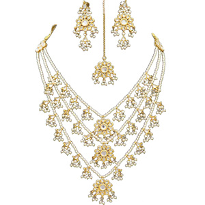 Indian Stylish Layered Pearl Rani Haar Long Kundan Necklace Zircon Alloy Jewellery Set Wedding Engagement Party Gift Hiphop Gold - Product Image 2
