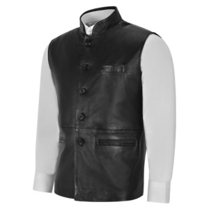Custom 100% Genuine Napa Leather <b>Men's</b> <b>Waistcoat</b> Mandarin Collar <b>Indian</b> Ethnic Wedding Vest Private Label Wholesale Supplier - Product Image 2