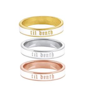 Anillo de Boda Gótico 'Hasta la Muerte' de 6mm, Anillo de Promesa Grabado para Él y Ella, Regalo Único de Aniversario, Anillo de Pareja a Juego para Compromiso - Product Image 1