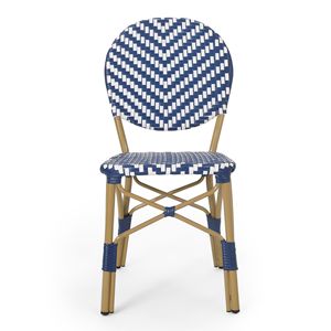 Set di 2 Sedie da Bistrot Senza Braccioli in Alluminio e Rattan PE con Finitura Effetto Bambù Blu Navy per Esterni - Product Image 6