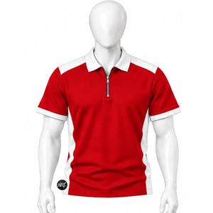 Men's <b>Red</b> And White Color Blocked Short Sleeve Zipper <b>Polo</b> <b>Shirt</b> Knitted Quick Dry Casual Style Premium and High Quality Trendy - Product Image 1