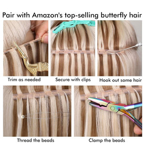 Professional Hair Extension Tools Kit with <b>Silicone</b> <b>Beads</b> in Black Brown and Beige Microlink Pliers Scissors Loop and Hook - Product Image 6