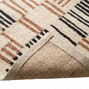 Modern Handwoven Jute Geometric Rug <b>Cream</b> Black Brown Flatweave Anti-Slip Textured Stripe Pattern Living Room Home Decor - Product Image 6