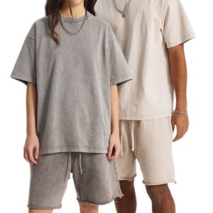 Wholesale Men's Vintage Acid Wash Breathable Heavyweight Cotton Two-Piece T-Shirt and Shorts <b>Set</b> Custom Logo Summer Streetwear - Product Image 5