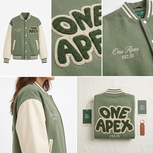 Veste universitaire sur mesure vert sauge pour homme, veste en laine mélangée, veste de style Letterman, patch en chenille, veste bomber universitaire, OEM Streetwear - Product Image 4