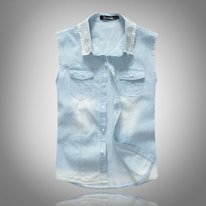 Plus Size <b>Jacket</b> Jeans <b>Men</b> Sleeveless Stylish Wholesale Casual Slim Fit <b>Light</b> Blue Ripped <b>Jackets</b> for <b>Men</b> - Product Image 3